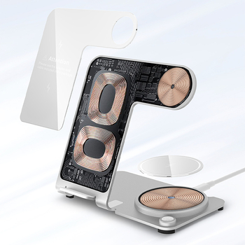 Αλουμινένιος ασύρματος φορτιστής 3-σε-1 για κινητά τηλέφωνα — 15W εξόδου, QC3.0, συμβατός με το iPhone 15