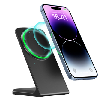 Bežični magnetni punjač za iPhone s vertikalnim stolnim držačem, 15W max, izlaz 9V/2A, QC3.0 kompatibilan, CE/FCC/ROHS certifikati