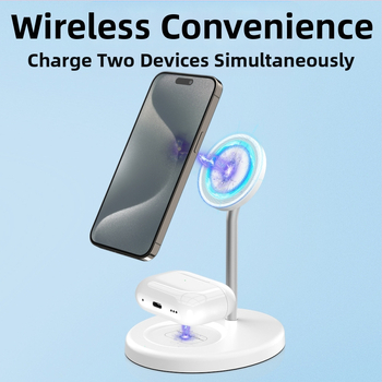 Ασύρματο φορτιστή 3-σε-1 με μαγνητική βάση από κράμα αλουμινίου, για Apple, γρήγορη φόρτιση QC3.0. Μέγ. 15W, έξοδος 2A, συνολική ισχύς 20W.