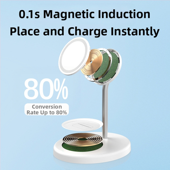 Ασύρματο φορτιστή 3-σε-1 με μαγνητική βάση από κράμα αλουμινίου, για Apple, γρήγορη φόρτιση QC3.0. Μέγ. 15W, έξοδος 2A, συνολική ισχύς 20W.