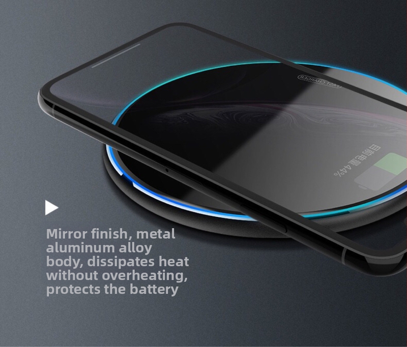 Безжично Qi зарядно, огледално покритие, универсален модел, 10W, авиационен алуминий