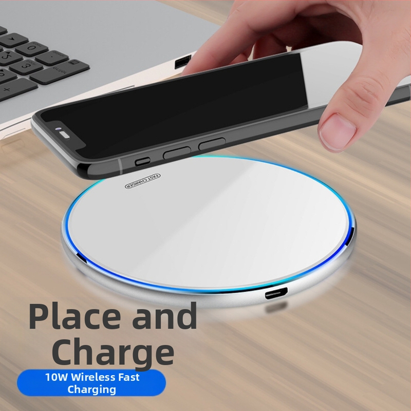 Безжично Qi зарядно, огледално покритие, универсален модел, 10W, авиационен алуминий
