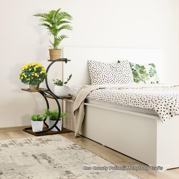 4-επίπεδη εσωτερική ξύλινη βάση φυτών με σχήμα S | μετακινούμενη | ξύλο/μπαμπού