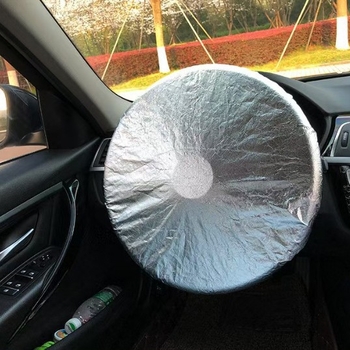 Калъф за волан за автомобил със слънцезащита и топлоизолация, спортен стил, универсално съвместим, подходящ за всички сезони, материал: покрит текстил