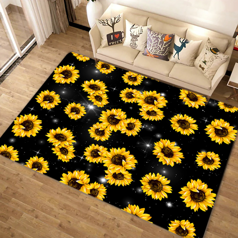 Poliesterski podni tepih s floralnim uzorkom, pravokutni oblik, strojno pranje, moderni minimalistički stil, pogodan za dnevni boravak, spavaću sobu, radnu sobu
