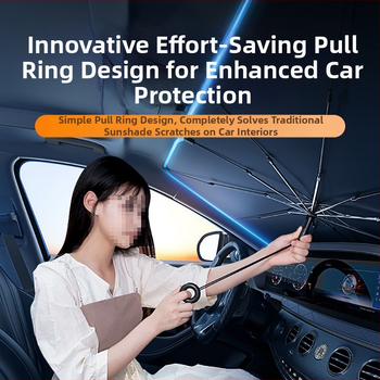 Teleskopinis automobilių skėtis nuo saulės priekinio stiklo, titano sidabro audinys, logotipo spauda galima, universalus suderinamumas (Toyota)