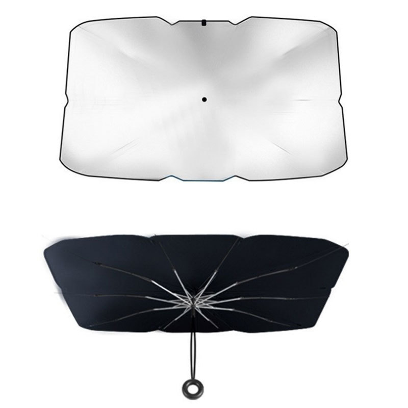 Teleskopinis automobilių skėtis nuo saulės priekinio stiklo, titano sidabro audinys, logotipo spauda galima, universalus suderinamumas (Toyota)