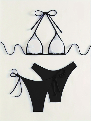 Σετ μπικίνι με λαιμό-halter και τρίγωνες cups, ύφασμα 82% πολυεστέρας / 18% σπάντεξ, επενδυμένες cups, επένδυση πολυεστέρα με 18% σπάντεξ