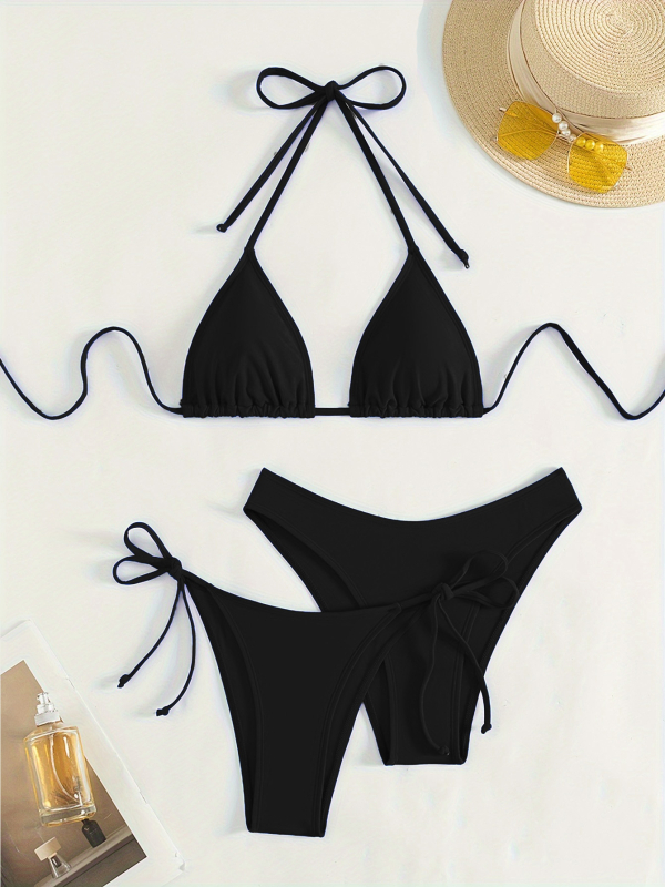 Σετ μπικίνι με λαιμό-halter και τρίγωνες cups, ύφασμα 82% πολυεστέρας / 18% σπάντεξ, επενδυμένες cups, επένδυση πολυεστέρα με 18% σπάντεξ