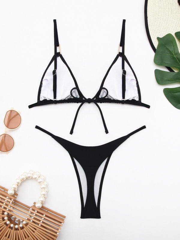 Moterų dviejų dalių bikini su trikampiu viršutiniu ir raišteliais, nailonas 80/20, poliesterio įdaila