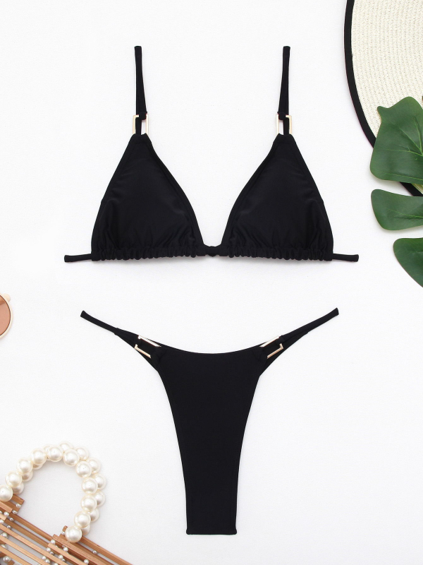 Moterų dviejų dalių bikini su trikampiu viršutiniu ir raišteliais, nailonas 80/20, poliesterio įdaila