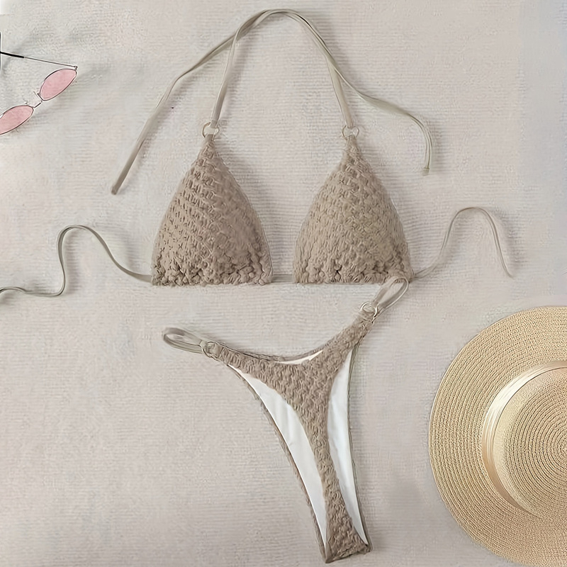 Moteriški dviejų dalių vieno peties bikini, siauras siluetas, poliesteris, su krūtinės pagalvėlėmis