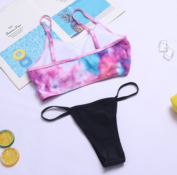Ženski dvodijelni bikini kupaći kostim s motivom cartoon gradient, seksi otvorena leđa, visoka elastičnost, s umetkom za grudi