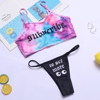 Ženski dvodijelni bikini kupaći kostim s motivom cartoon gradient, seksi otvorena leđa, visoka elastičnost, s umetkom za grudi