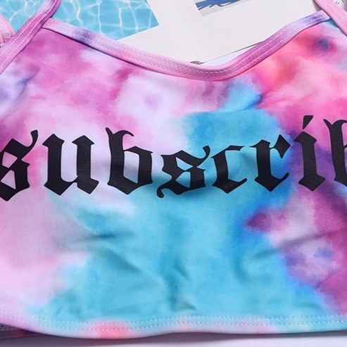 Ženski dvodijelni bikini kupaći kostim s motivom cartoon gradient, seksi otvorena leđa, visoka elastičnost, s umetkom za grudi