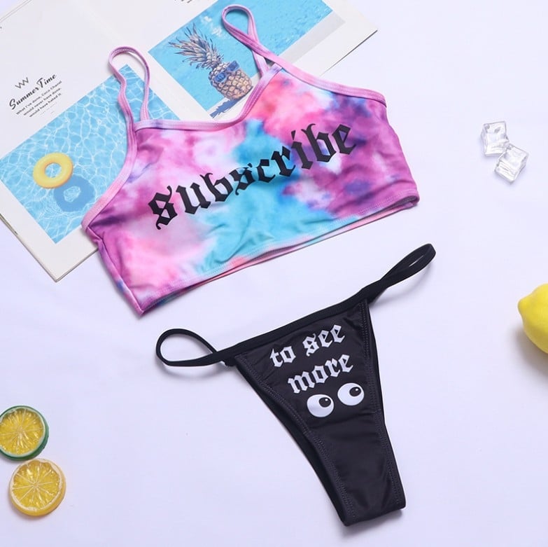 Ženski dvodijelni bikini kupaći kostim s motivom cartoon gradient, seksi otvorena leđa, visoka elastičnost, s umetkom za grudi