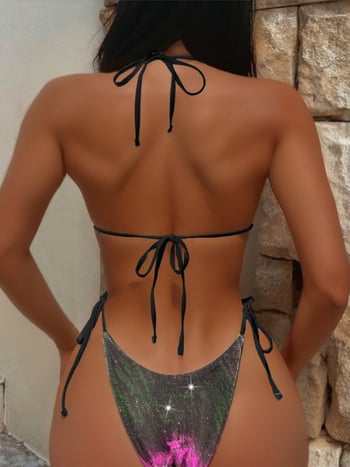 Bikini s otvorenim leđima i jastučićima za grudi; materijal: najlon 80% spandex; podstava: 20% spandex; težina 150 g; za plivanje