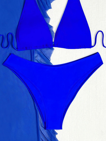 Trijų dalių bikini komplektas su krūties pagalvėlėmis, elastus poliesterio audinys, moteriškas maudymosi kostiumėlis