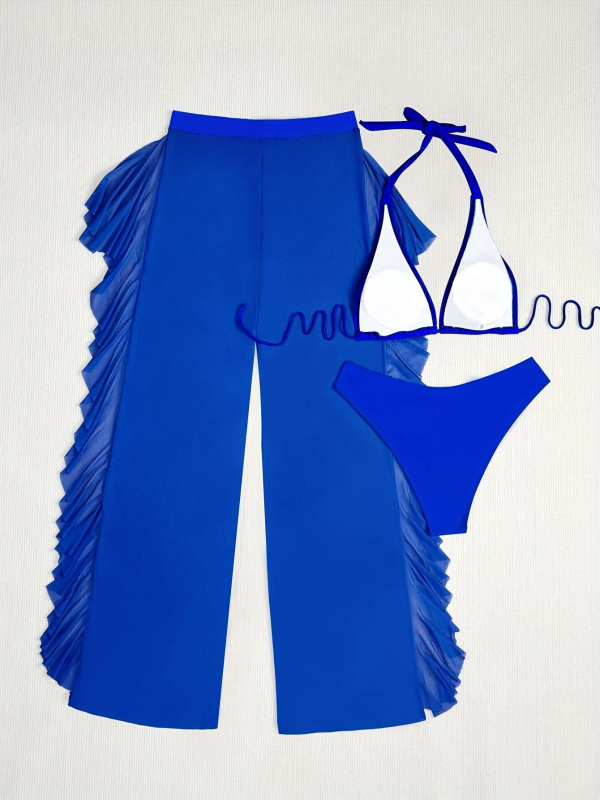 Trijų dalių bikini komplektas su krūties pagalvėlėmis, elastus poliesterio audinys, moteriškas maudymosi kostiumėlis