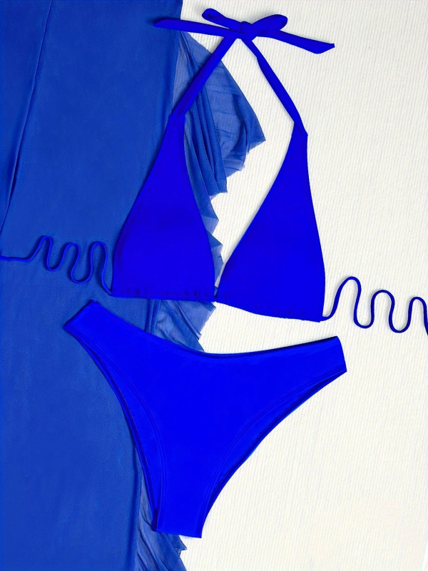 Trijų dalių bikini komplektas su krūties pagalvėlėmis, elastus poliesterio audinys, moteriškas maudymosi kostiumėlis