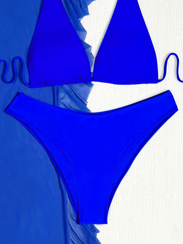 Trijų dalių bikini komplektas su krūties pagalvėlėmis, elastus poliesterio audinys, moteriškas maudymosi kostiumėlis