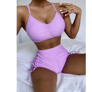 Dvije dijelni bikini s visokim strukom za pokrivanje trbuha, jastučić za dojke, bez čelične potpore, najlon tkanina s podstavom od spandexa
