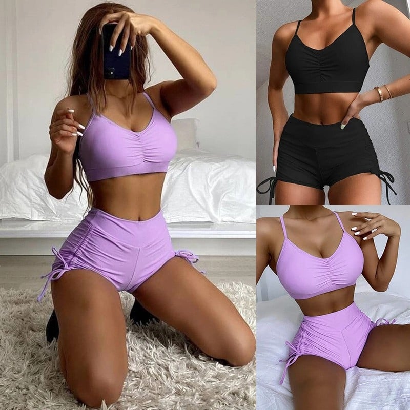 Dvije dijelni bikini s visokim strukom za pokrivanje trbuha, jastučić za dojke, bez čelične potpore, najlon tkanina s podstavom od spandexa