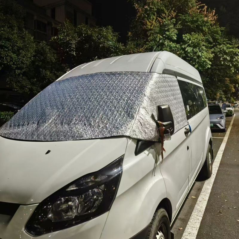 Apsauga priekinio stiklo nuo saulės Ford Transit B-Class RV V36, aliuminio folija, pritaikymas prieinamas, logotipų spausdinimas, svoris apie 700 g