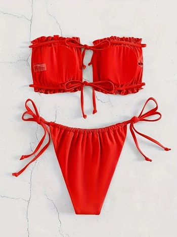 Ženski dvodijelni bikini set, otvorena leđa, s jastučićima u cupama, poliester s elastanom