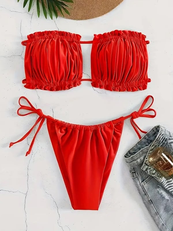 Ženski dvodijelni bikini set, otvorena leđa, s jastučićima u cupama, poliester s elastanom