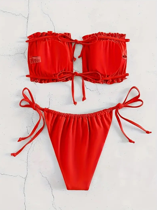 Ženski dvodijelni bikini set, otvorena leđa, s jastučićima u cupama, poliester s elastanom
