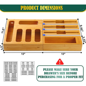 Ξύλινο επιτραπέζιο κουτί αποθήκευσης με διαμερίσματα για μεμβράνες και σακούλες, διανομέας, δυνατότητα εκτύπωσης λογότυπου, κατάλληλο για κουζίνα και οικία.