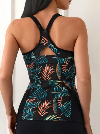 Μαγιό ολόσωμο με διαχωρισμό για γυναίκες – φλοράλ μοτίβο, υψηλή ελαστικότητα, συντηρητικό, χωρίς μανίκια με επένδυση στήθους