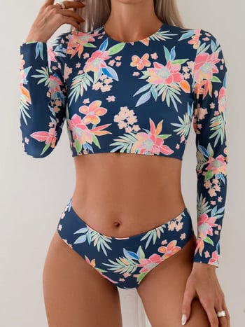 Žensko dugi rukav dvodijelni bikini s jastučićima za grudi, poliester s elastanom 82/18, 160 g
