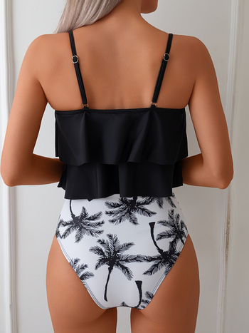 Ženski bikini s visokim strukom, otisnut vrh, napunjeni vrh, materijal najlon/spandeks, podstava poliester/spandeks