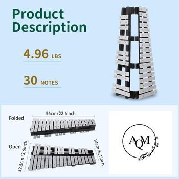 Преносимо алуминиево пиано с 30 клавиши, ударен инструмент Орф, сгъваемо с чанта, модел 324