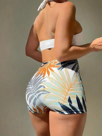 Ολόσωμο μαγιό με φουσκωτά μανίκια, εκτύπωση, ψηλόμεσο, με επένδυση στήθους