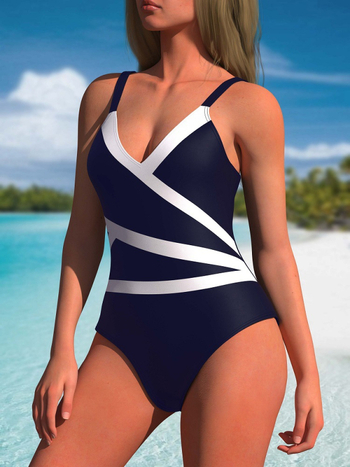 Ολόσωμο μαγιό, σχέδιο με χρωματικό συνδυασμό, σέξι στενός σχεδιασμός, V-λαιμό, με επένδυση για το στήθος