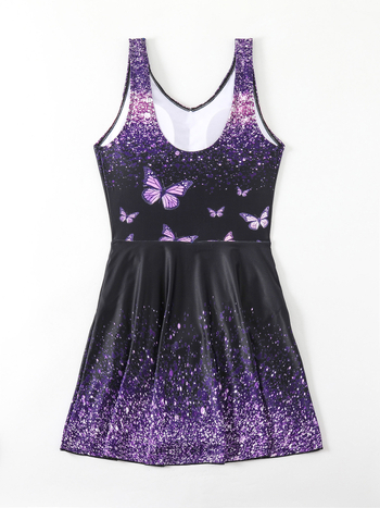 Γυναικείο ολόσωμο μαγιό, χωρίς μανίκια, με επένδυση στήθους, εκτύπωση πεταλούδας, πολυεστέρας 82%, βάρος 300 g