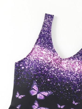 Γυναικείο ολόσωμο μαγιό, χωρίς μανίκια, με επένδυση στήθους, εκτύπωση πεταλούδας, πολυεστέρας 82%, βάρος 300 g