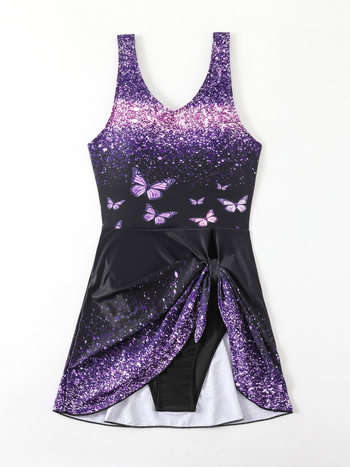 Γυναικείο ολόσωμο μαγιό, χωρίς μανίκια, με επένδυση στήθους, εκτύπωση πεταλούδας, πολυεστέρας 82%, βάρος 300 g