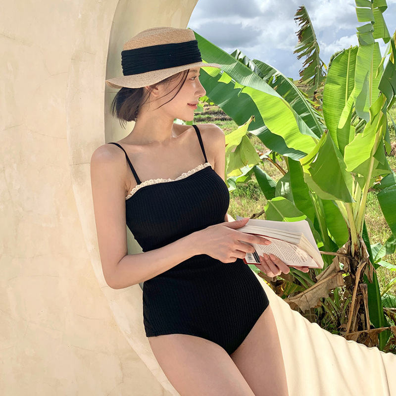 Jednodelni kupaći za odrasle žene, influencer stil s japanskim prizvukom, bez rukava, jastučići za grudi, bez čelične potpore, jednobojni uzorak, materijal 95% poliester, podstava 92% poliester