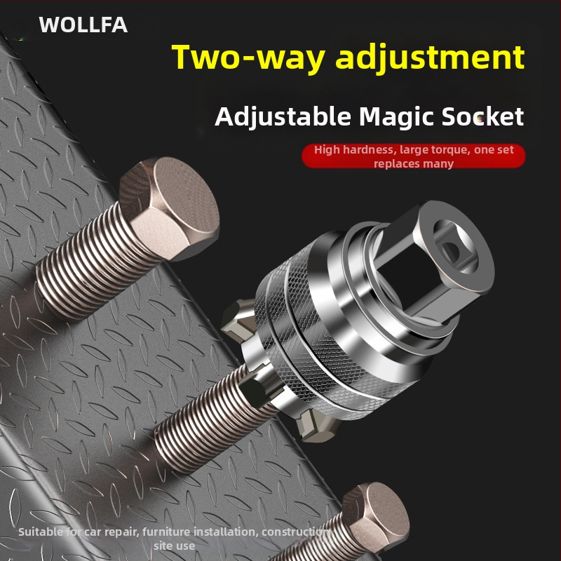 Wallfan универсален комплект гаечен ключ с гнезда — регулируем многофункционален инструмент за гнезда, Cr-V сплав стомана, полирана повърхност
