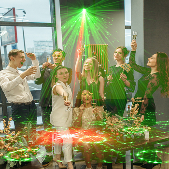 Мини лазерна светлина YF-R60 – LED + лазер, 5V, за KTV зали, рождени дни и семейни партита
