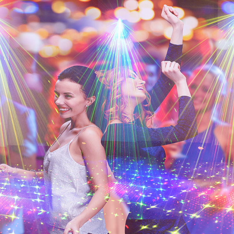 Мини лазерна светлина YF-R60 – LED + лазер, 5V, за KTV зали, рождени дни и семейни партита