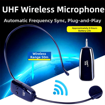 XYD02 UHF belaidis ausų headset mikrofonas su superkardioidine jautimo charakteristika, įmontuota 300–500 mAh baterija, veikimo laikas 3–6 valandos