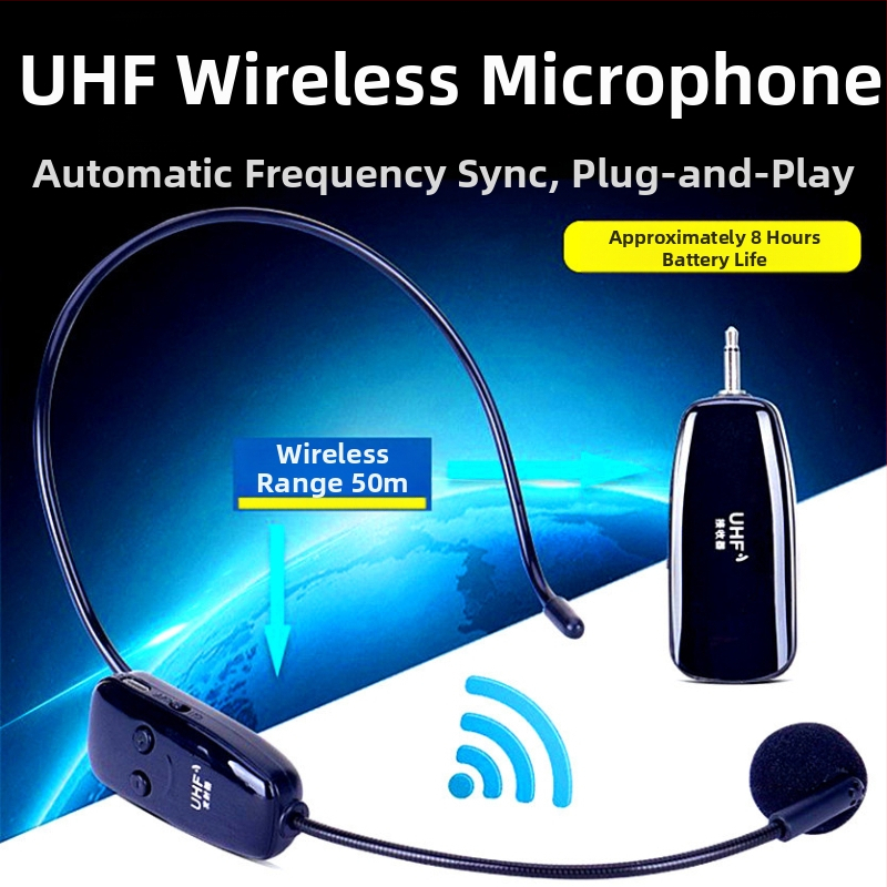 XYD02 UHF belaidis ausų headset mikrofonas su superkardioidine jautimo charakteristika, įmontuota 300–500 mAh baterija, veikimo laikas 3–6 valandos