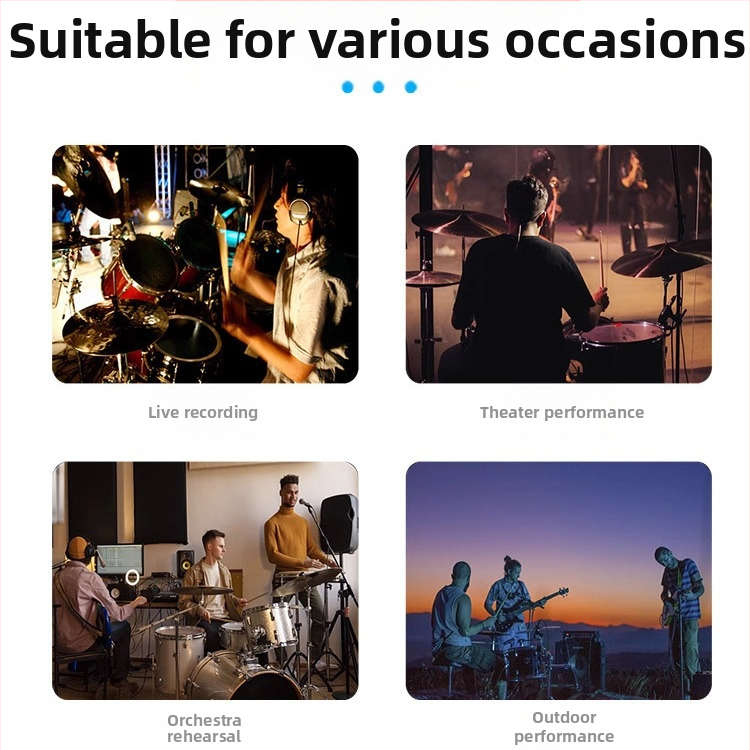 Комплект барабанни микрофони за сцена, кондензаторни, кардиоиден, за музикални инструменти и лайв изпълнения, модел 4.7, безжично съвместим