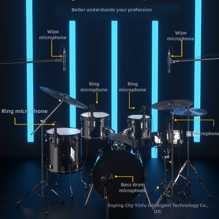 Комплект барабанни микрофони за сцена, кондензаторни, кардиоиден, за музикални инструменти и лайв изпълнения, модел 4.7, безжично съвместим