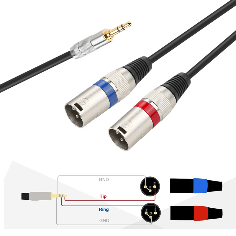 3.5mm към 2×XLR аудио кабел, медно ядро, златно покритие, RoHS сертифициран